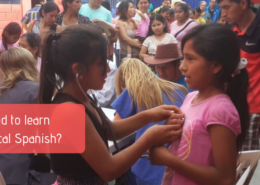 Two girls attending Community Health Fair in Peru